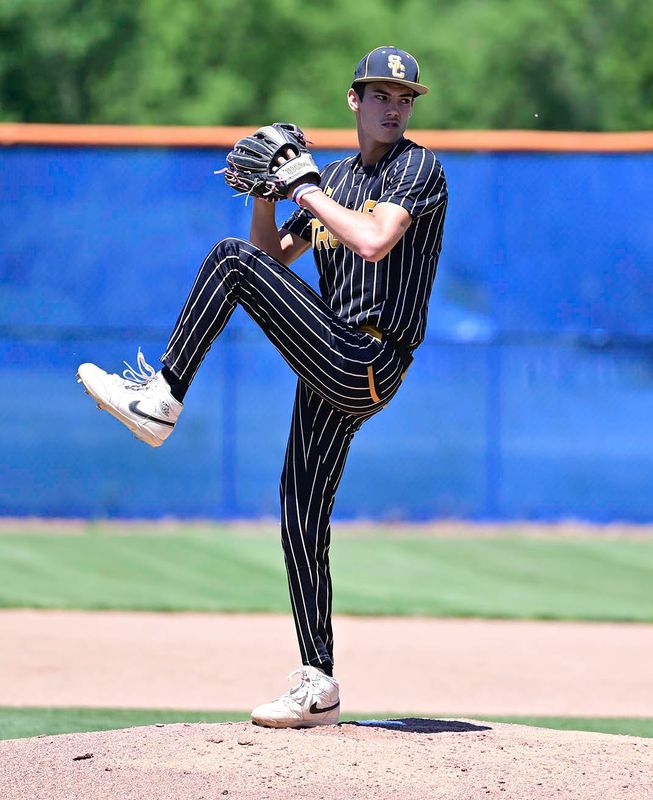 South Central's Troy Ayers delivers a pitch during the Trojans' 11-0 Division VII district semifinal win over the Lucas Cubs on Thursday, May 28, 2026.