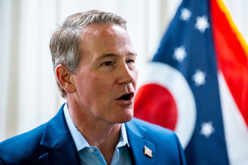Sen. Jon Husted (R-OH), discusses the key points of his campaign during a grassroots event, May 28, 2026, at Panini's Bar & Grill in Westlake, Ohio.