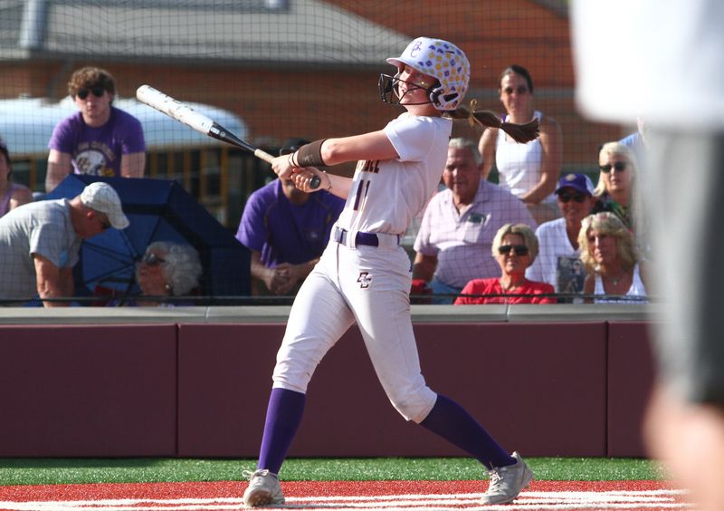 Bloom-Carroll's Madelyn Gates watches her grand slam during the Bulldogs' 15-0 victory against Jonathan Alder to win a Division III regional championship at Berne Union on May 29, 2026.