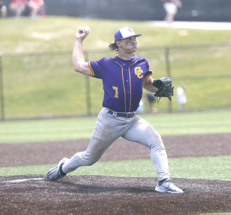Campbell County senior Tyler Schumacher throws a pitch during the KHSAA 10th Region baseball semifinals May 30, 2026 at Bishop Brossart's Mustang Athletic Complex