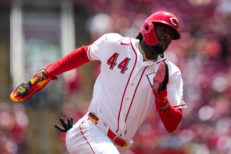 Elly De La Cruz heads home to score a run on a JJ Bleday double in the first inning of the series finale against the Braves Sunday. De La Cruz was 2-for-2 with a walk and stolen base before leaving the game with a tight hamstring after singling in the fifth.