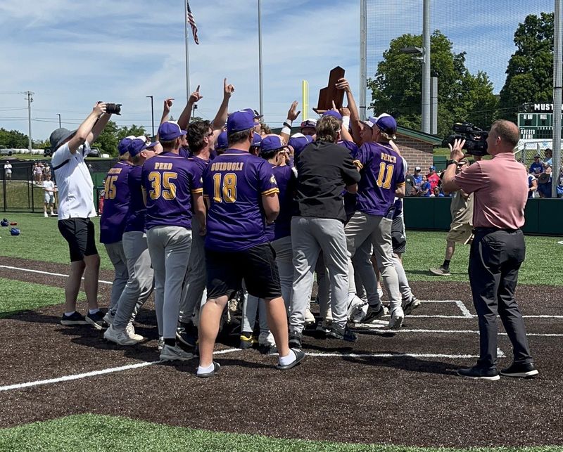 The Camels celebrate their win with their trophy during Campbell County's 2-0 win over Montgomery County in the KHSAA 10th Region championship game May 31, 2026, at Bishop Brossart's Mustang Athletic Complex.