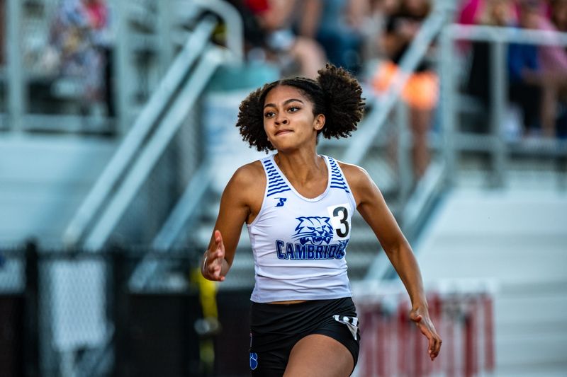 Cambridge’s Jaylee Theodosopoulos competes in the 200 meter run during the OHSAA Division III Regional track meet that was held at Muskingum University in New Concord on Thursday May 28th, 2026.