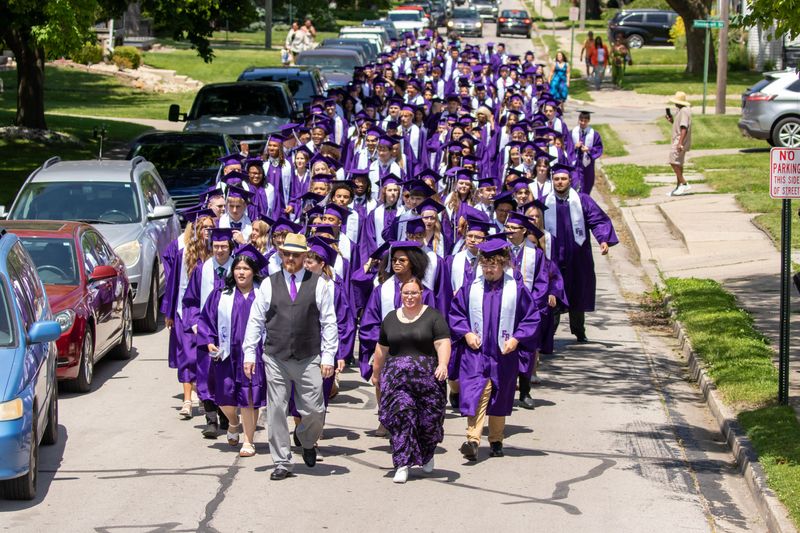 250 graduates make their way to Don Paul Stadium at Harmon Field, for the 2026 Fremont Ross High School Commencement Ceremony on May 31.