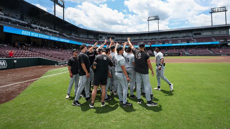 The Cincinnati Bearcats baseball team breaks their huddle at the NCAA Starkville Regional May 31. For the second straight season Coach Jordan Bischel's team made an NCAA Tournament, which is a first in UC history.