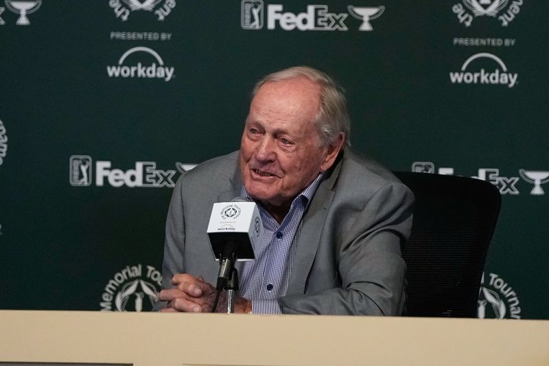 Jack Nicklaus speaks to the media about the Memorial Tournament at Muirfield Village Golf Club on Tuesday, June 2, 2026 in Dublin, Ohio.