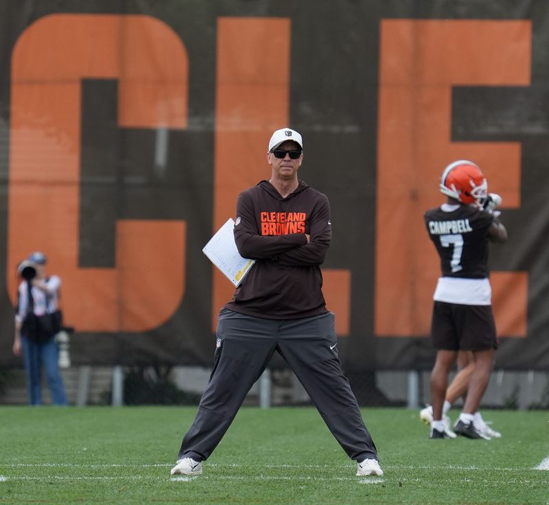 Coach Todd Monken at the Browns OTA in Berea on May 27, 2026.