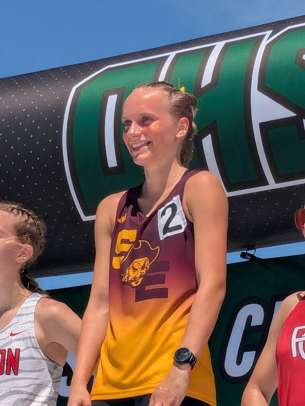 Southeast's Julia Wheeler after winning the Division IV 3,200 state championship.