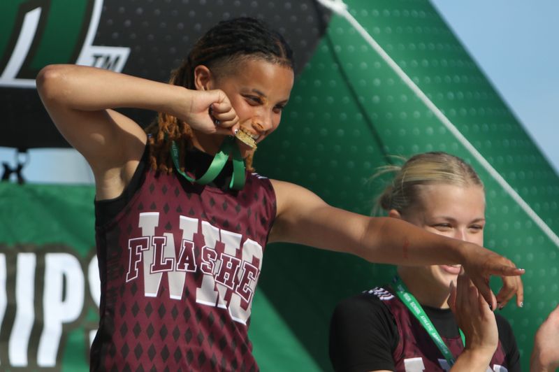 Willard's La Mya Hicks wins the Division V state long jump championship at the Jesse Owens Ohio High School State Track and Field Championships on Thursday, June 4, 2026 at Jesse Owens Memorial Stadium on the campus of The Ohio State University.