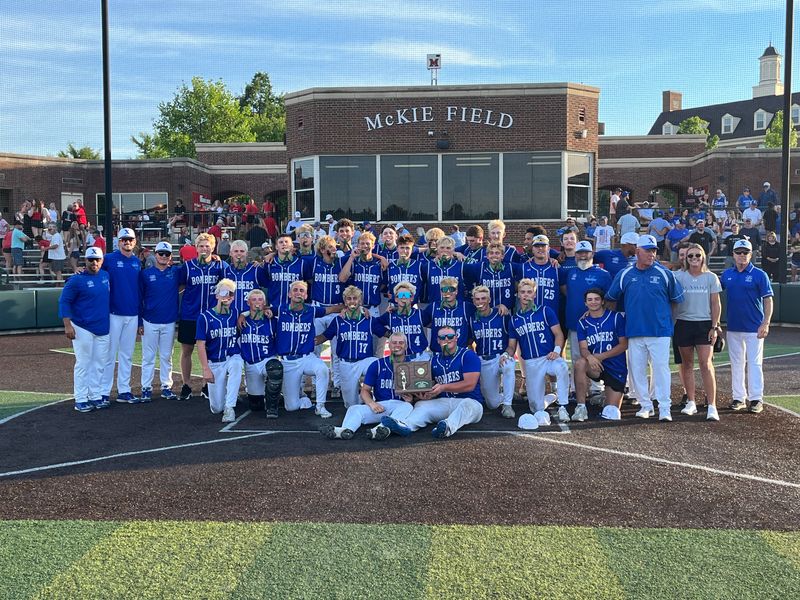St. Xavier baseball poses with the trophy after winning the OHSAA Division I regional final, beating Oak Hills 6-5 on June 4, 2026.