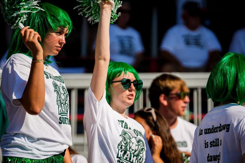 Madison Comprehensive Rams softball fans get ready for an OHSAA DIII state semifinal softball game against Louisville, June 5, 2026, at Firestone Stadium in Akron, Ohio.