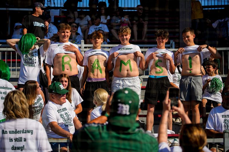 Madison Comprehensive Rams softball fans get ready for an OHSAA DIII state semifinal softball game against Louisville, June 5, 2026, at Firestone Stadium in Akron, Ohio.
