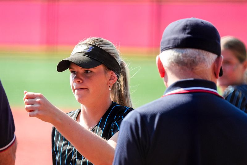 Louisville starting pitcher Katelynn Miller (16) is introduced for an OHSAA DIII state semifinal softball game against Madison, June 5, 2026, at Firestone Stadium in Akron, Ohio.