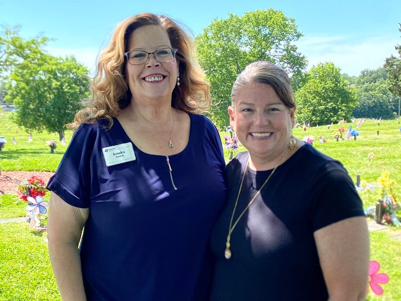 Missing Alexis Board Member Kendra Roenker (left) and Founder Lisa Louden (right) at the Faith baby cemetery at Floral Hills Memorial Gardens Cemetery June 3.