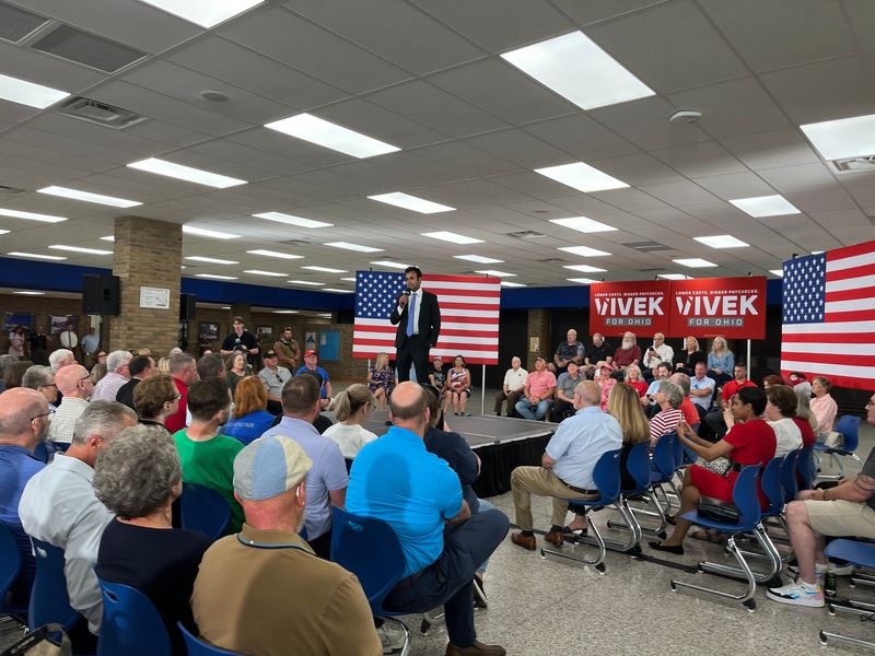 More than 100 people were on hand June 5 to see Vivek Ramaswamy, the Republican nominee for Ohio governor, as he visited the Buckeye Career Center in New Philadelphia.