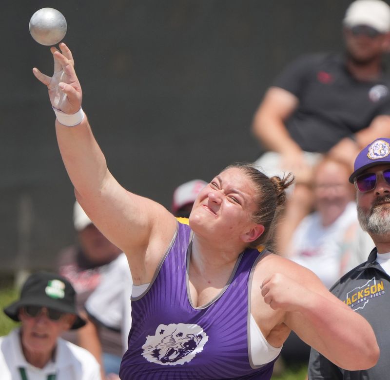Jackson’s Abby LaPole competes in the seated shot put at the 2026 OHSAA State Track and Field Championships held at Jesse Owens Memorial Stadium in Columbus.Friday, June 5, 2026.