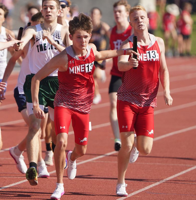 Minerva competes in the D3 4x800 meter relay at the 2026 OHSAA State Track and Field Championships held at Jesse Owens Memorial Stadium in Columbus. Friday, June 5, 2026.