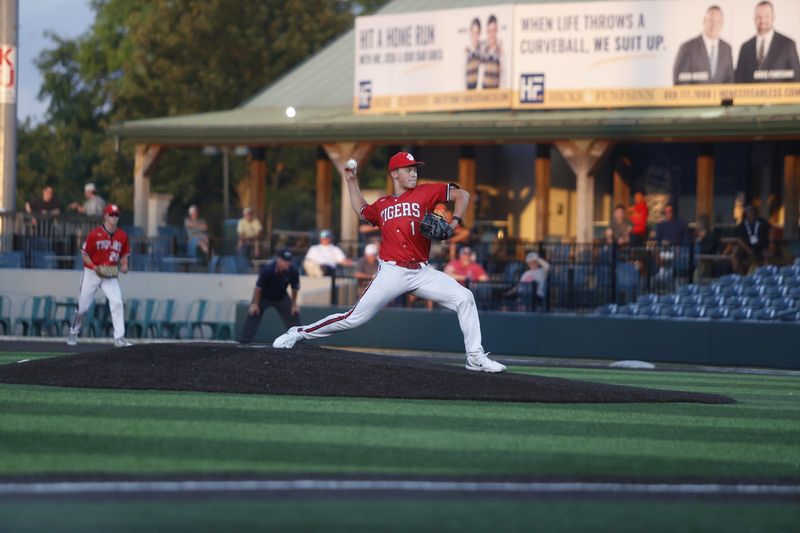 Sawyer Carlisle (1) of Beechwood delivers the pitch during the KHSAA state tournament game between the Beechwood Tigers and the West Jessamine Colts Friday, June 5, 2026, at Legends Field, Lexington, Kentucky.