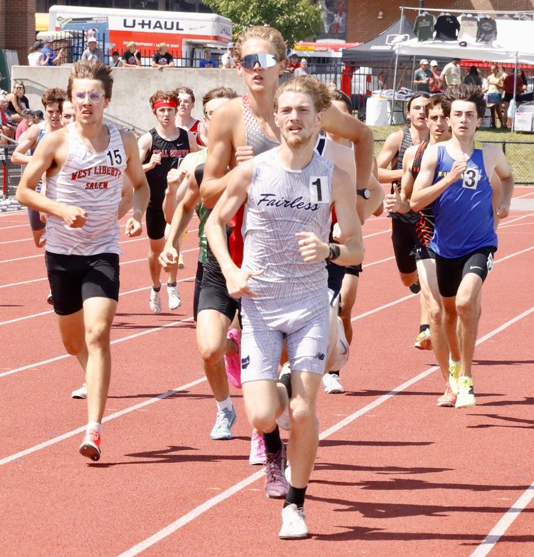 Fariless' Bradlee Keehn holds the tops spot in the boys 800-meter run enter the second lap; Keehn would hold this position to win the event on June 5, 2026 at the OHSAA Jesse Owens track and field state championships in Columbus.