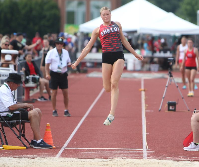 Shelby's Madison Henkel competes in the Division III Ohio High School Athletic Association Jesse Owens State Track and Field Championships on Saturday, June 6, 2026 at Jesse Owens Memorial Stadium on the campus of The Ohio State University.