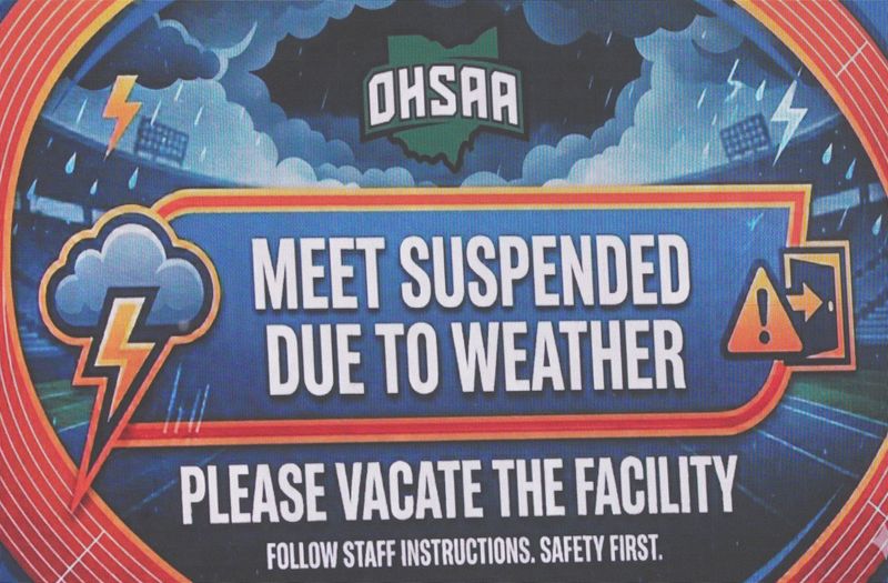 The OHSAA state track meet entered a weather delay during the Division I prelims at Jesse Owens Memorial Stadium, June 6, 2026.