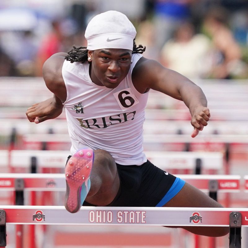 St. Vincent St. Mary’s Ali Hannah competes in the D2 110 meter hurdle prelims at the 2026 OHSAA State Track and Field Championships held at Jesse Owens Memorial Stadium in Columbus.Friday, June 5, 2026.