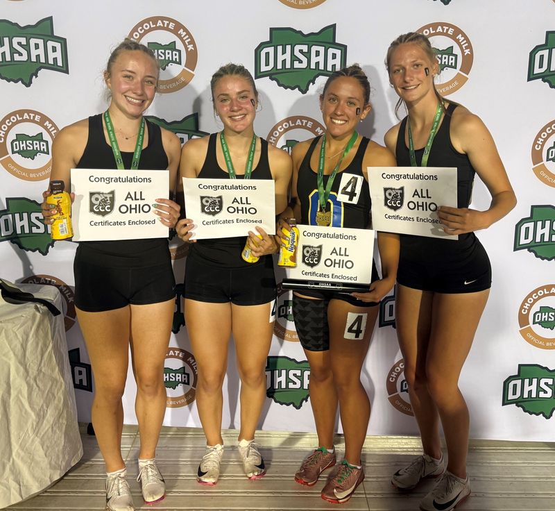 The Ontario Warriors' 4x400-meter relay team of Kamryn Pelphrey, Sasha Bulakovski, Tessa Crum and Audrey Mahon won the state title in the Division III Ohio High School Athletic Association Jesse Owens State Track and Field Championships on Saturday, June 6, 2026 at Jesse Owens Memorial Stadium on the campus of The Ohio State University.