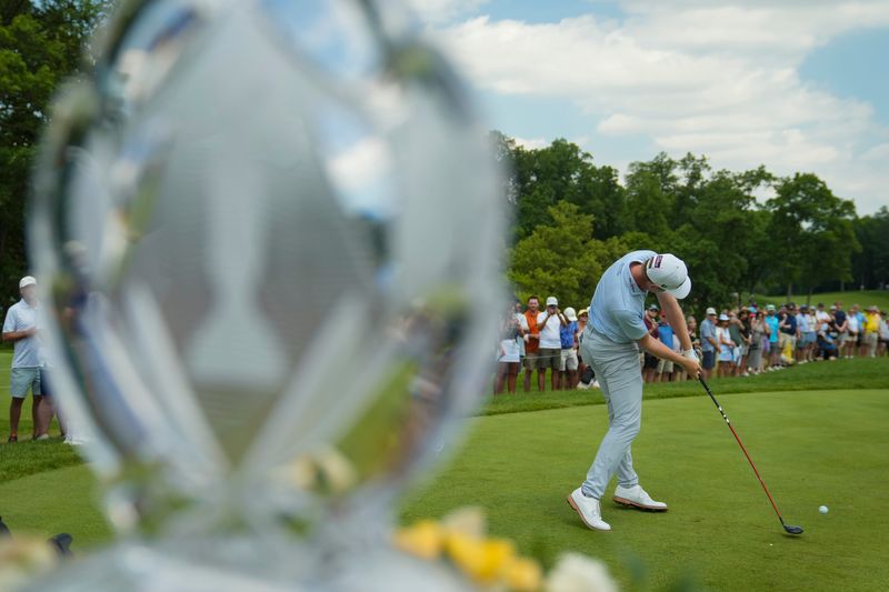 Ryan Gerard tees off on the first hole during the final round of the 2026 Memorial Tournament on June 7.
