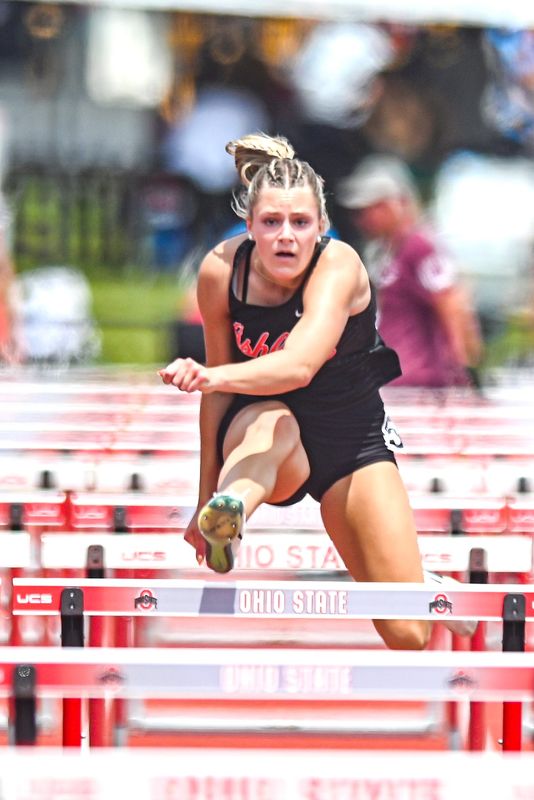 Sadie Walters of Ashland competes in the100m hurdles during the Division 2 finals at the 2026 Jesse Owens OHSAA Track & Field State Championship on Sunday. Her time of 14.52 was good enough for 2nd place.