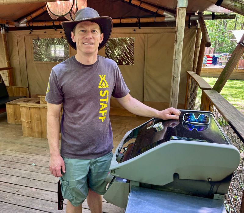 Ryan McPeek of the Coshocton KOA Holiday Campground at one of the glamping tents on the property owned by him and his wife, Camille. They view camping as an economical summer vacation.