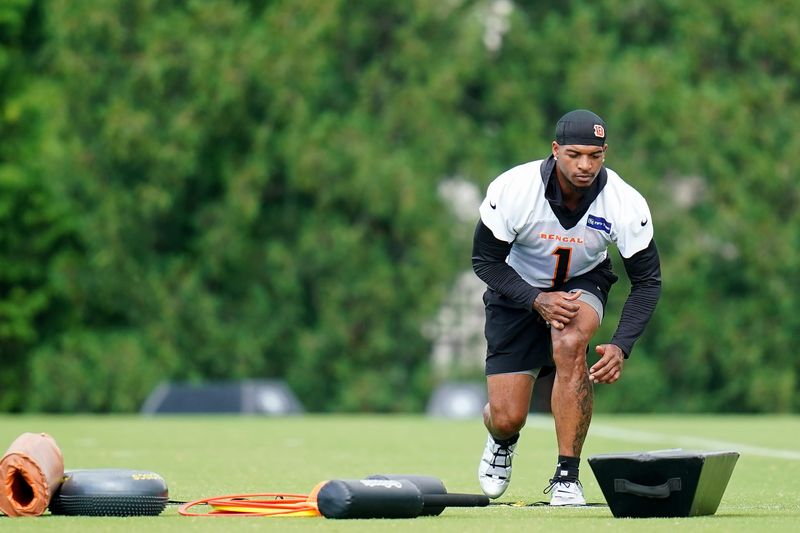 Cincinnati Bengals wide receiver Jaâ€™Marr Chase runs drills during practice on Tuesday, June 9, 2026, at Kettering Health Practice Fields in downtown Cincinnati.
