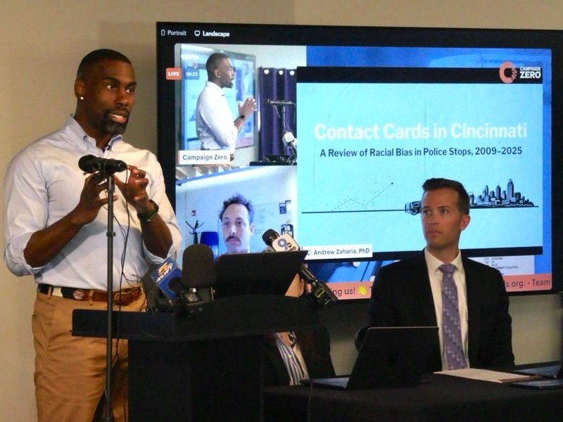 DeRay Mckesson, the executive director of Campaign Zero, speaks about his organization's report documenting racial disparities in police stops in Cincinnati