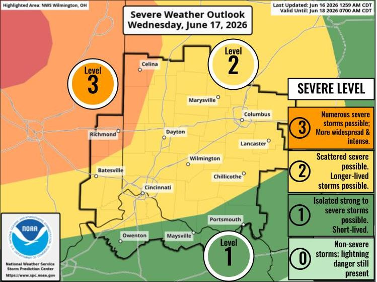 Severe weather outlook from the National Weather Service in Wilmington for June 17 shows strong severe thunderstorms possible.