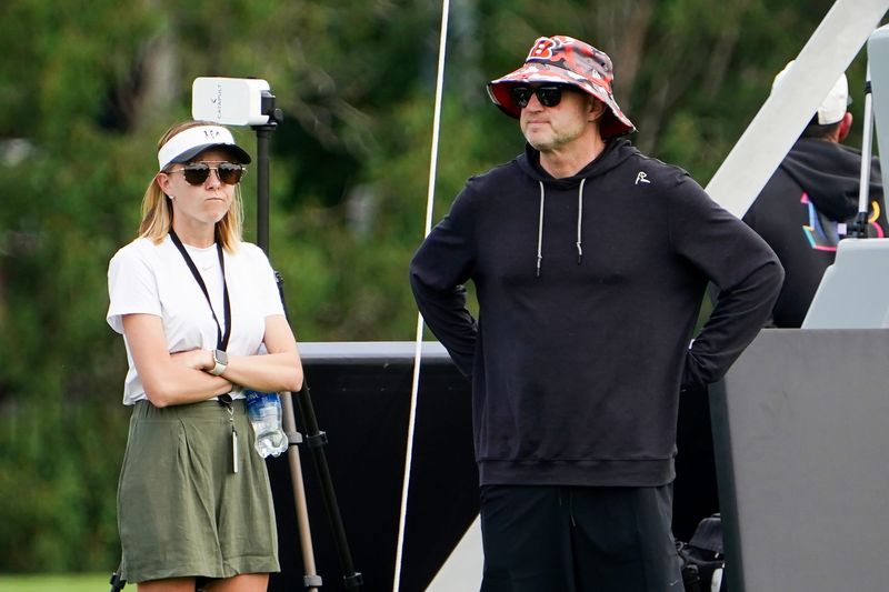 Cincinnati Bengals Director of Player Personnel Duke Tobin, right, observes minicamp, Tuesday, June 16, 2026, at Kettering Health Practice Fields in downtown Cincinnati.
