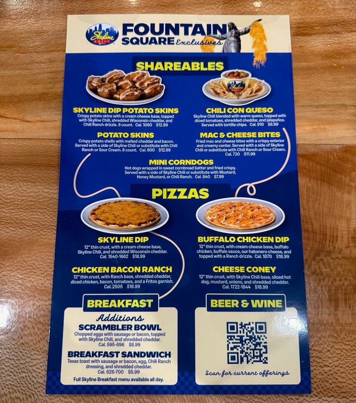 The new Skyline Chili at Fountain Square, opening June 19, 2026, will continue to sell the classics, but is adding exclusives including pizza, appetizers, and breakfast,