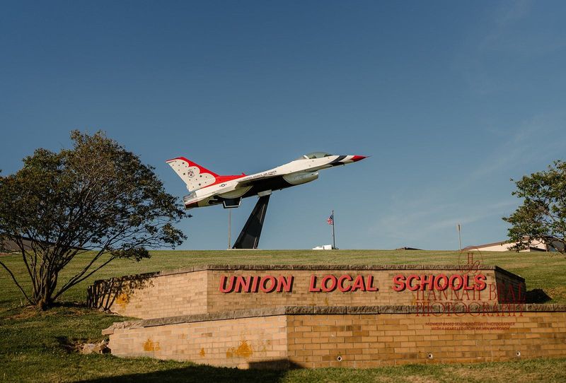 Union Local High School is the first high school in history to receive a retired F-16 jet from the U.S. Air Force Thunderbirds. The plane is now displayed on a pedestal outside of the school.