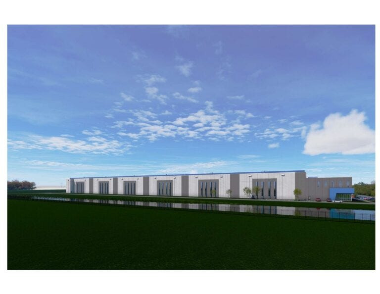 This rendering shows how the proposed data center in Pataskala would appear from the road-facing side.