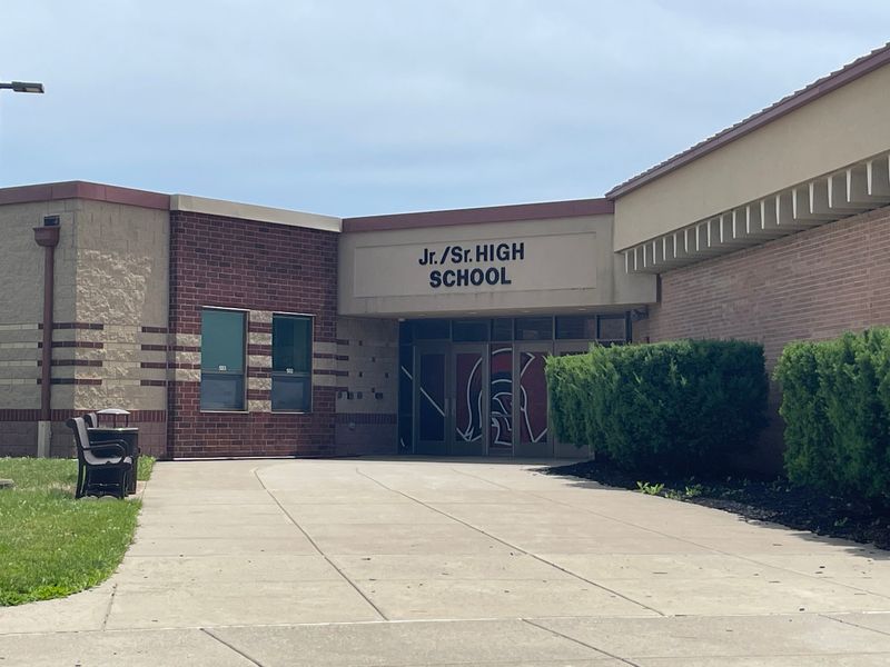 The entrance to Alexander Local Schools Junior and Senior High School off State Route 32 in Albany in Athens County