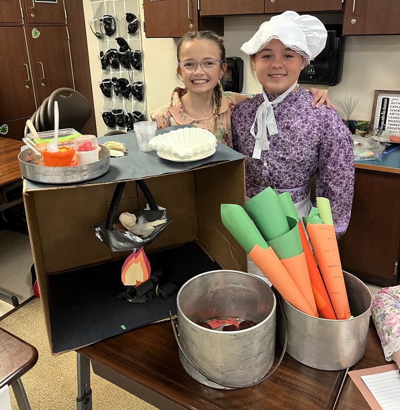 Fifth-grade students at Coshocton Elementary School participated in a living history project where they  portrayed characters from the early American colonies. They also created their own attire and items used in daily life.