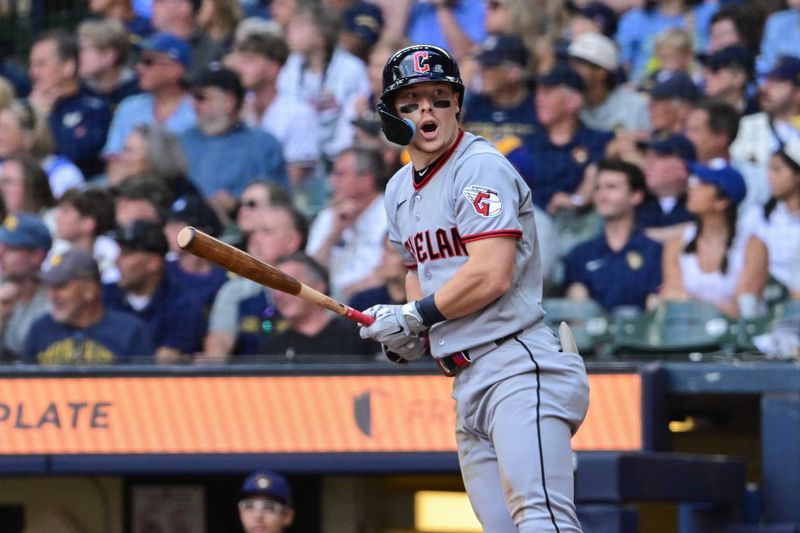 Cleveland Guardians second baseman Travis Bazzana reacts after hitting a solo home run in the seventh inning at the Milwaukee Brewers, June 18, 2026.