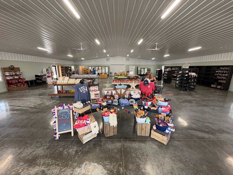 The interior of Legend Hills Orchard and Farm Market on June 18, 2026. The Hoar family, which operates the orchard and market, rebuilt the facility after a 2025 fire destroyed much of its equipment and building.