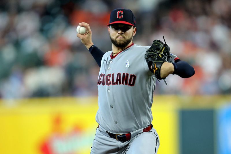 Cleveland Guardians pitcher Slade Cecconi delivers a pitch against the Houston Astros on June 21, 2026, in Houston, Texas.
