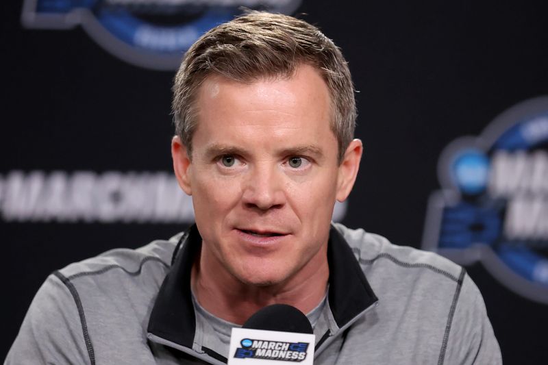 March 22, 2023; New York, New York; Florida Atlantic Owls head coach Dusty May speaks to the media during a press conference a day before facing the Tennessee Volunteers at Madison Square Garden.