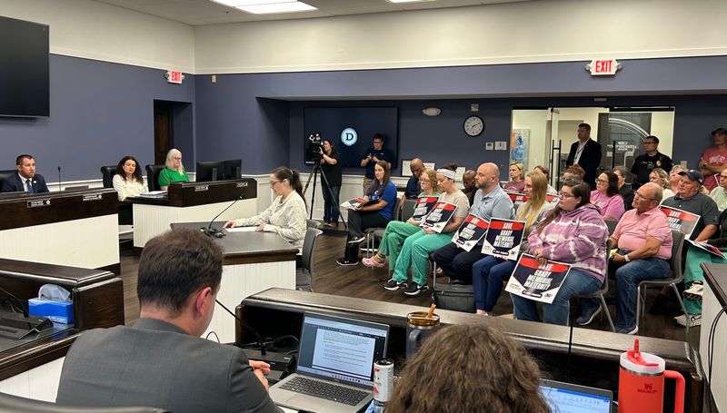 Angel Smith, a nurse at OhioHealth Grady Memorial Hospital, speaks during a June 22 meeting of Delaware City Council.  Smith was one of several Grady Memorial nurses to share their concerns about OhioHealth's decision to close the maternity unit at Grady Memorial.
