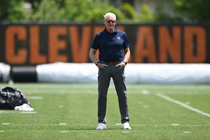 Jun 11, 2026; Berea, OH, USA; Cleveland Browns managing and principal partner Jimmy Haslam watches during minicamp at CrossCountry Mortgage Campus. Mandatory Credit: Ken Blaze-Imagn Images