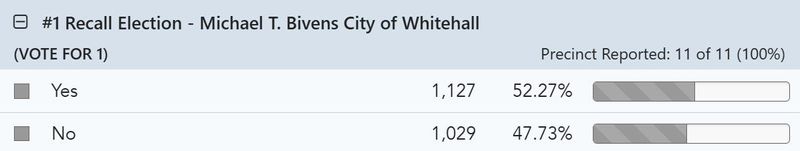 Here are the unofficial vote totals in the special recall election for Whitehall Mayor Michael Bivens, At-Large Council member Lori Elmore and At-Large Council member Amy Harcar, according to the Franklin County Board of Elections.