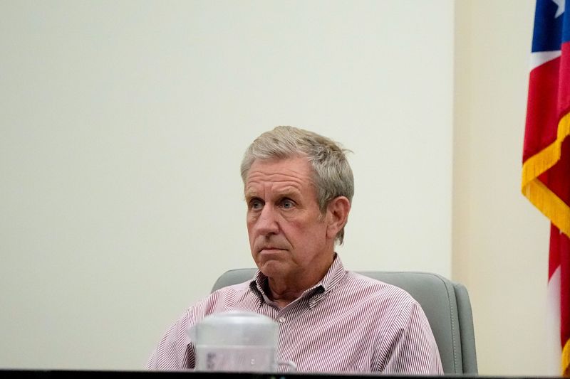 Council member Thomas M. Potter listens as Mayor Michael Bivens speaks during an emergency meeting regarding the recall election at Whitehall City Hall on Wednesday, June 24, 2026 in Columbus, Ohio.