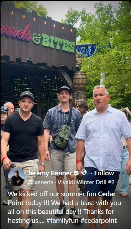 Actor Jeremy Renner visited Cedar Point.