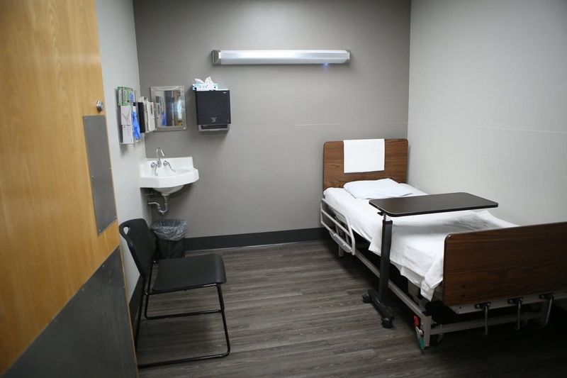 An empty patient exam room at the Maryhaven Addiction Stabilization Center in Columbus, Ohio.