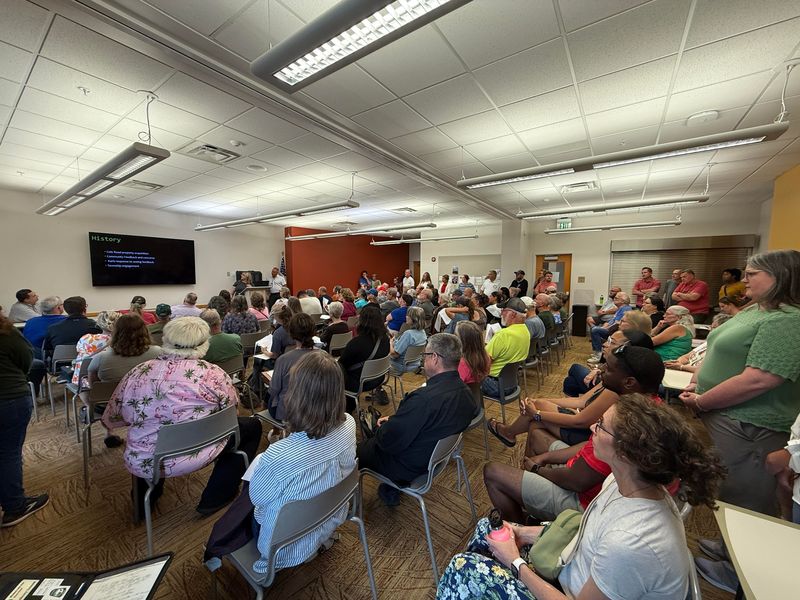 Prairie Township residents and other central Ohioans attend a June 25, 2026, open house meeting on data center regulations in the township.